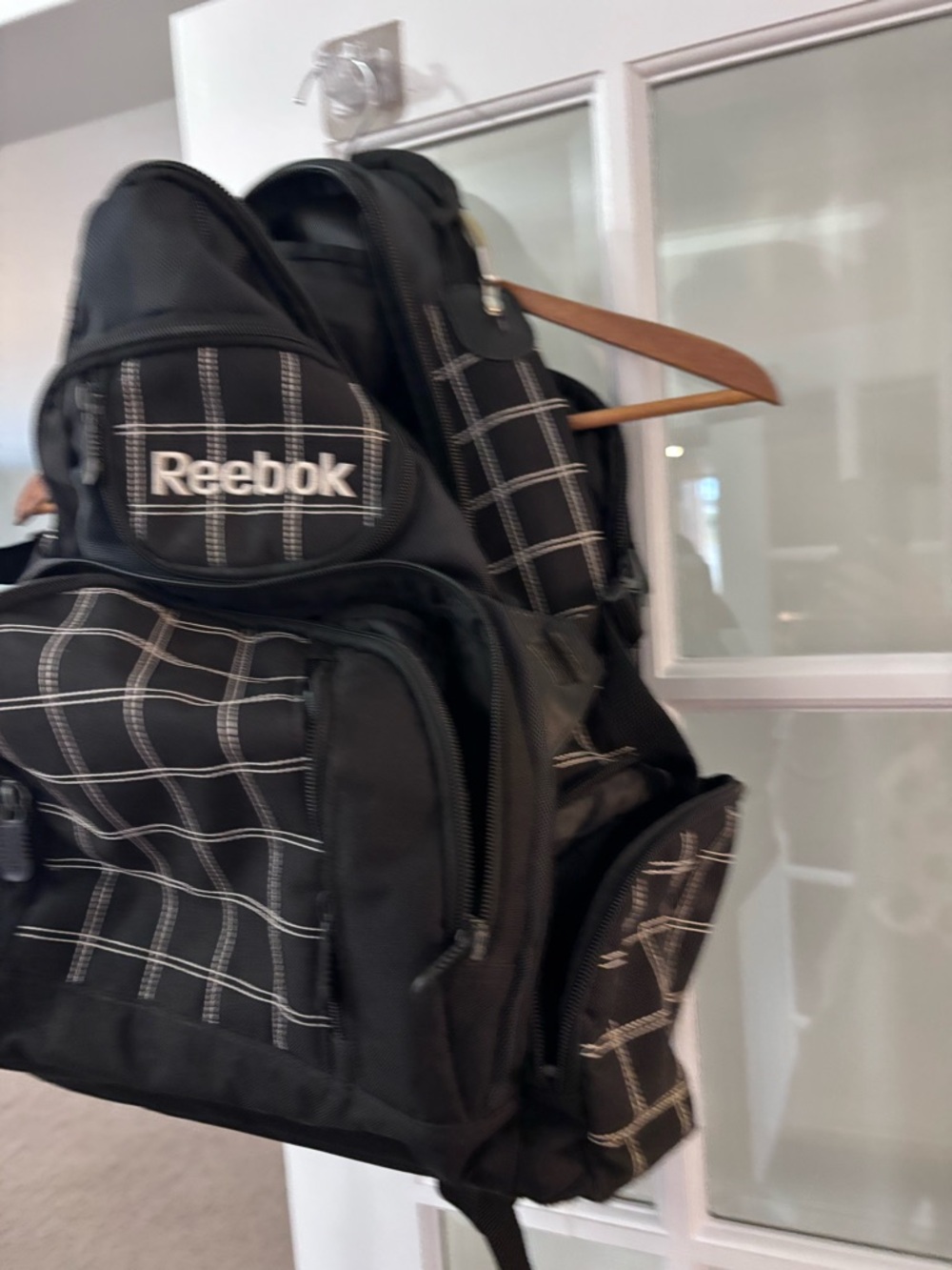 Reebok Black Backpack with White Grid Stitch